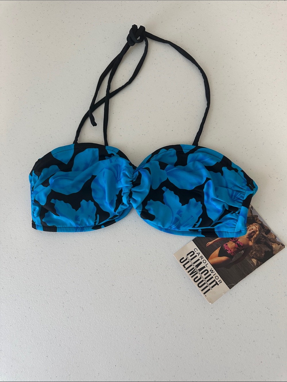 Blue Floral Bandeau Bikini Top with Removable Halter - Carol Wior